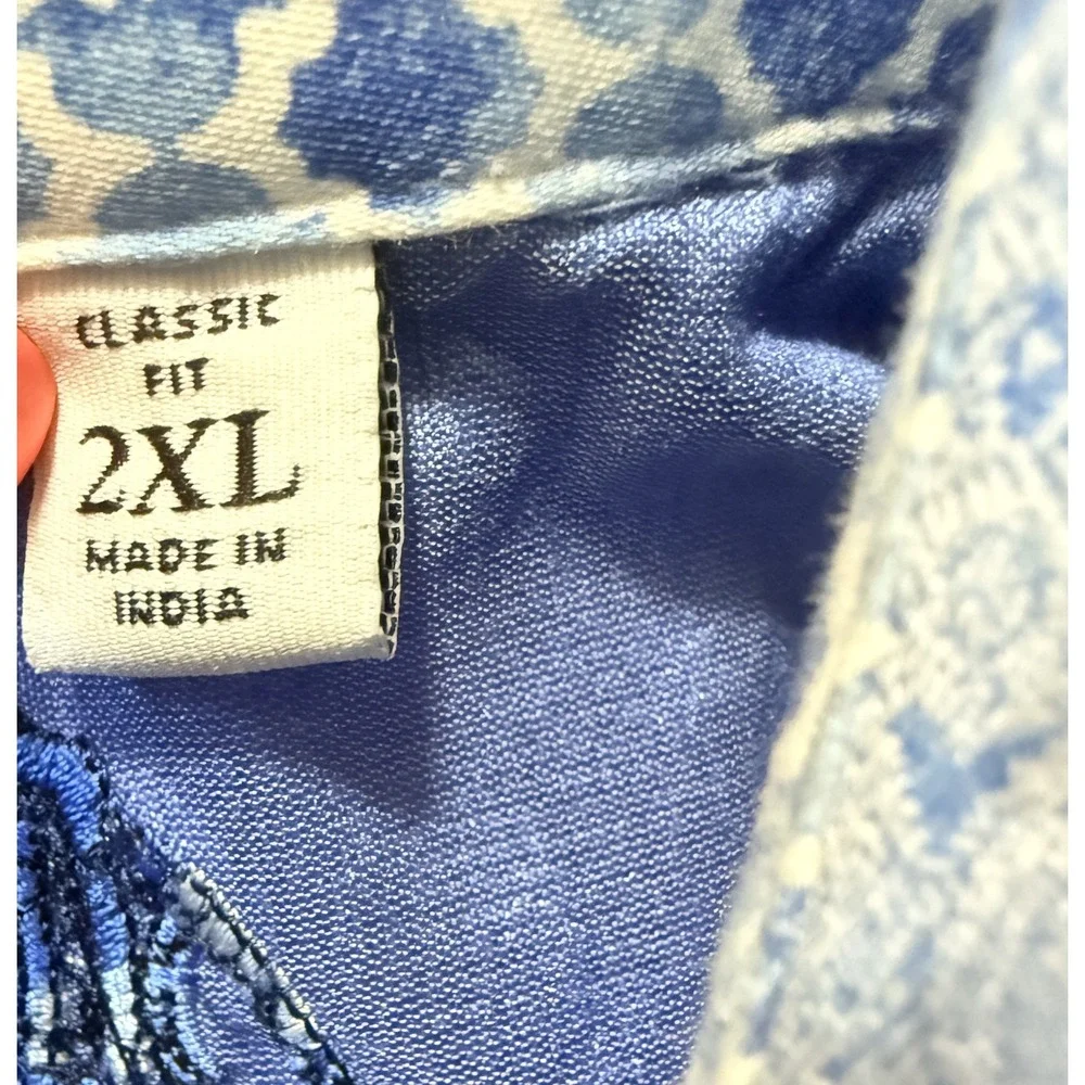 ROBERT GRAHAM - Men's Shirt - Blue Paisley Jacquard Long Sleeve Button - 2XL